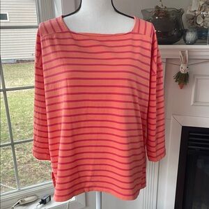 Women’s Striped Boatneck Top in Coral Pink